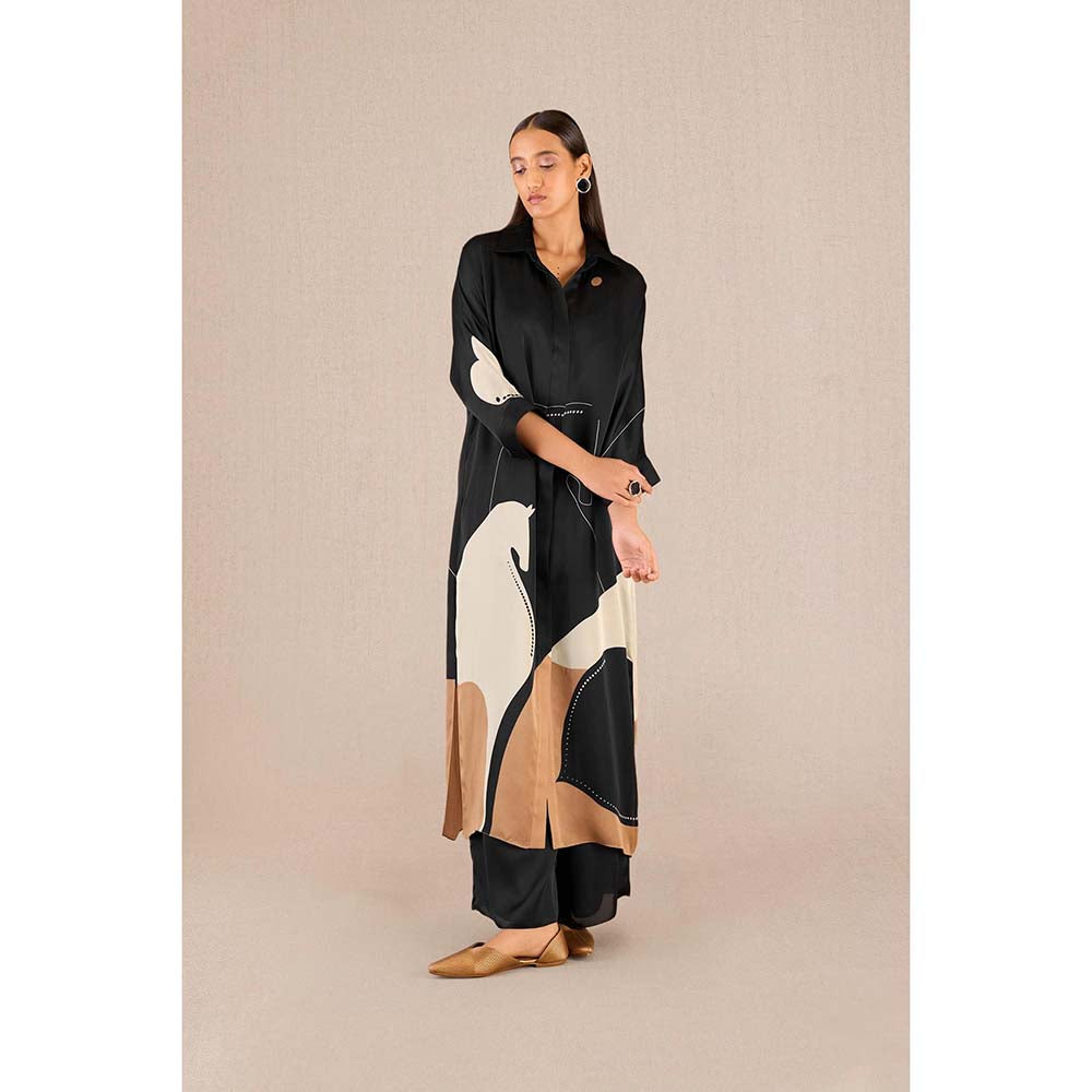 AMPM Maysa Black Printed Kurta with Inner and Palazzo (Set of 3)