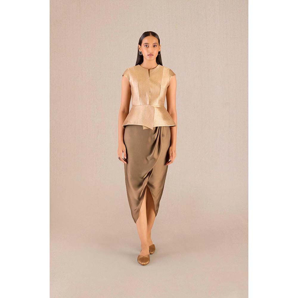 AMPM Abrah Gold Textured Jacket with Skirt (Set of 2)