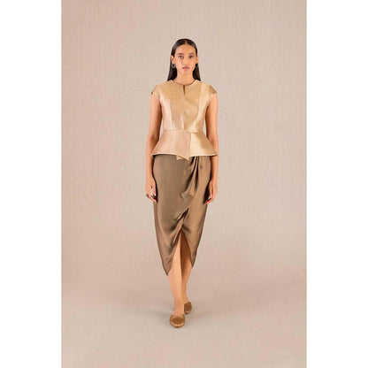 AMPM Abrah Gold Textured Jacket with Skirt (Set of 2)