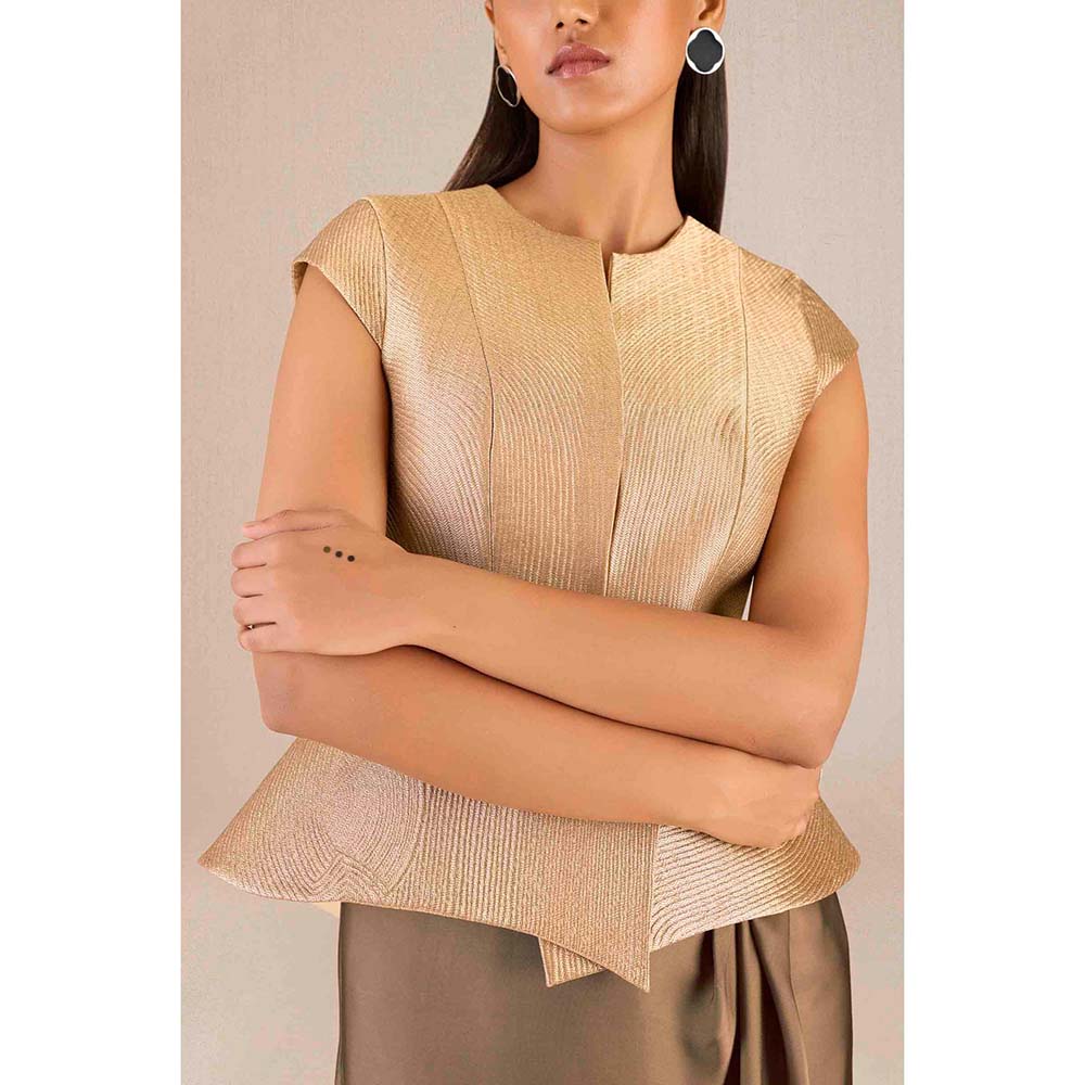 AMPM Abrah Gold Textured Jacket with Skirt (Set of 2)