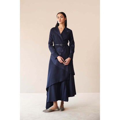 AMPM Navy Blue Marwa Jacket with Top, Skirt and Belt (Set of 4)