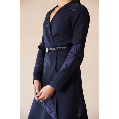 AMPM Navy Blue Marwa Jacket with Top, Skirt and Belt (Set of 4)