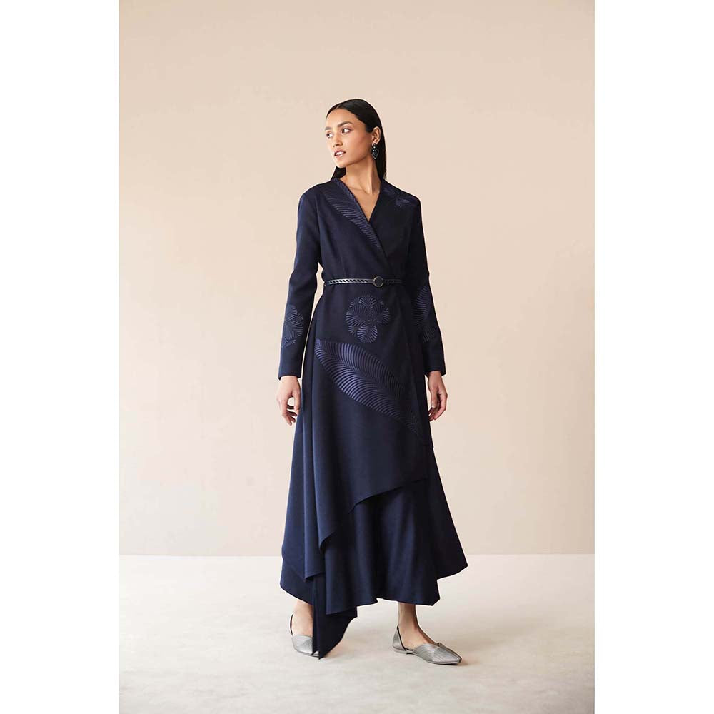 AMPM Navy Blue Marwa Jacket with Top, Skirt and Belt (Set of 4)