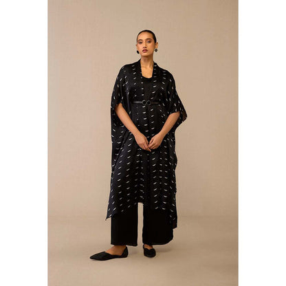 AMPM Black Dilkashi Cape with Inner, Palazzo and Belt (Set of 4)