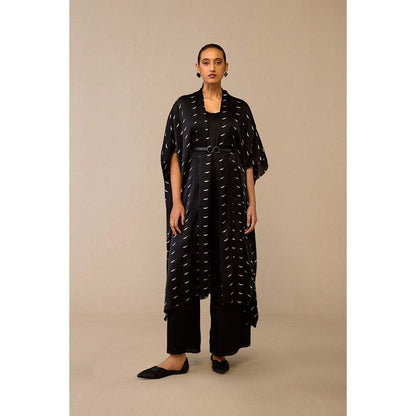 AMPM Black Dilkashi Cape with Inner, Palazzo and Belt (Set of 4)