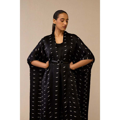 AMPM Black Dilkashi Cape with Inner, Palazzo and Belt (Set of 4)