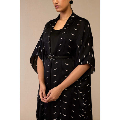 AMPM Black Dilkashi Cape with Inner, Palazzo and Belt (Set of 4)