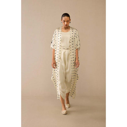 AMPM Ivory Dillagi Cape with Inner, Dhoti and Belt (Set of 4)