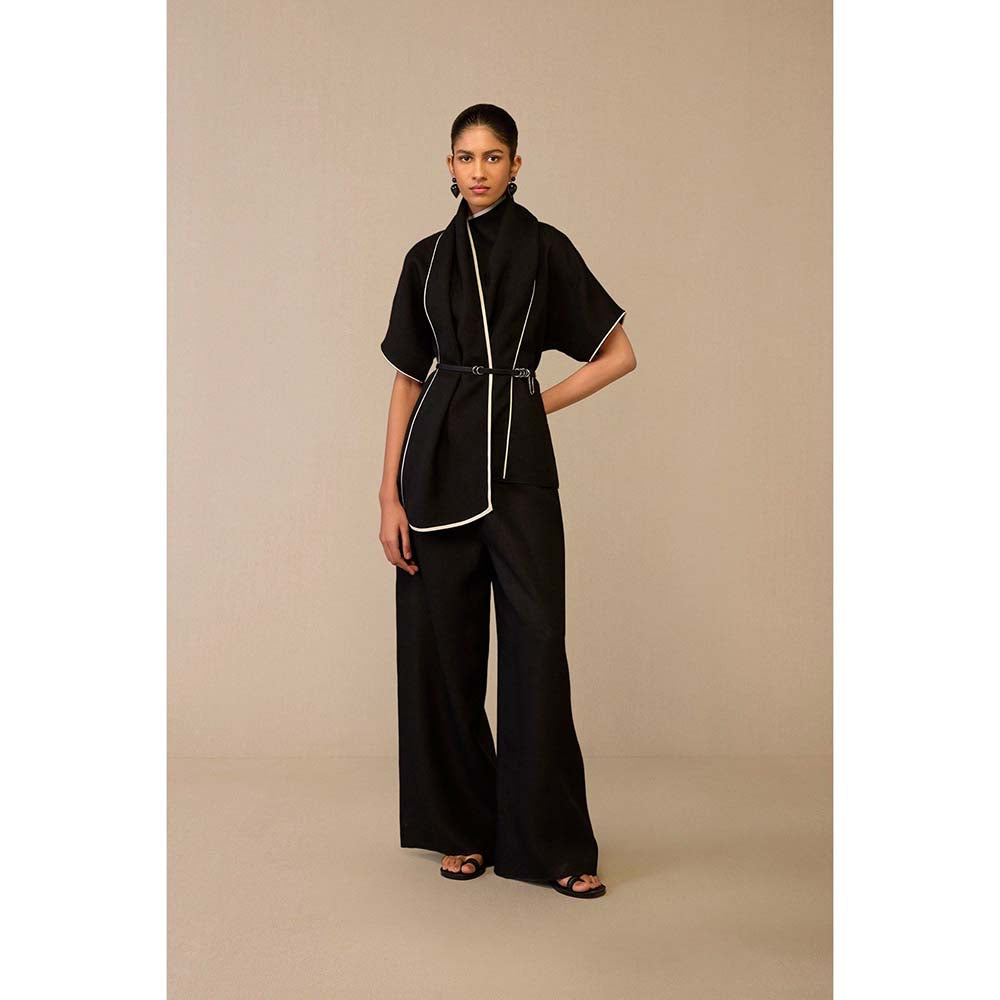 AMPM Black Dilnami Top with Palazzo and Belt (Set of 3)
