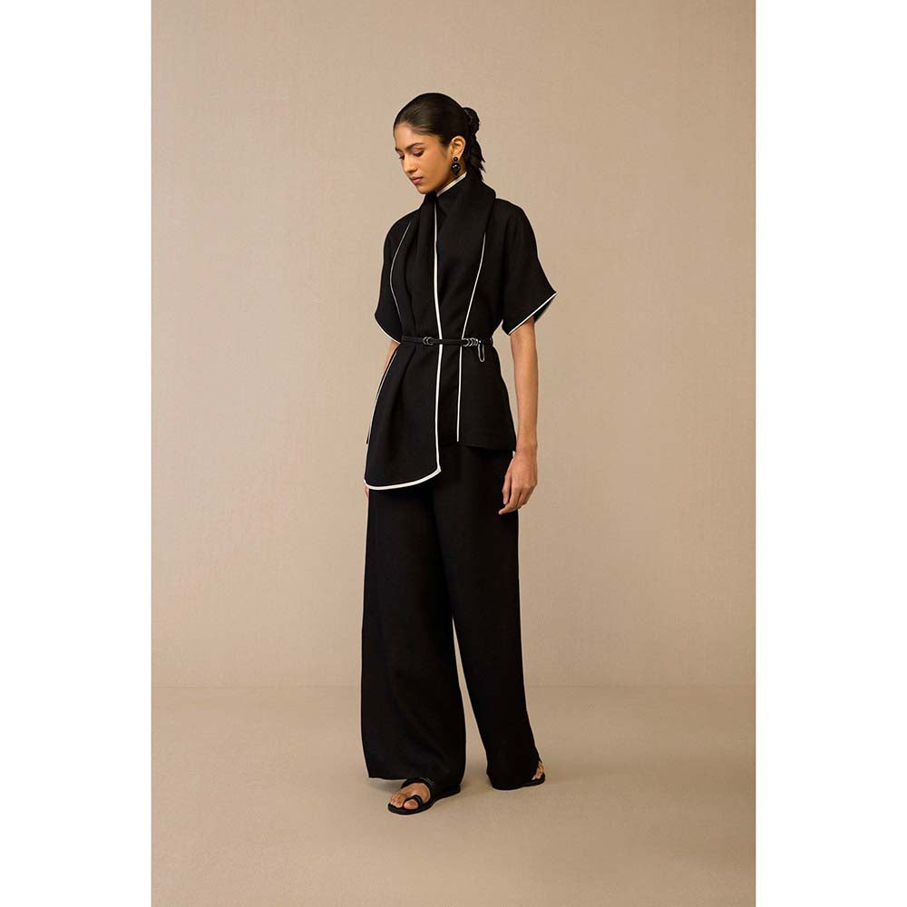 AMPM Black Dilnami Top with Palazzo and Belt (Set of 3)