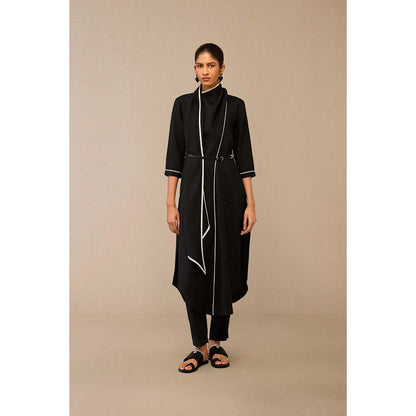 AMPM Black Dilawar Tunic with Palazzo and Belt (Set of 3)