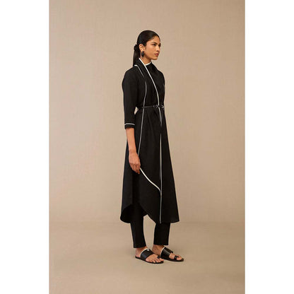 AMPM Black Dilawar Tunic with Palazzo and Belt (Set of 3)