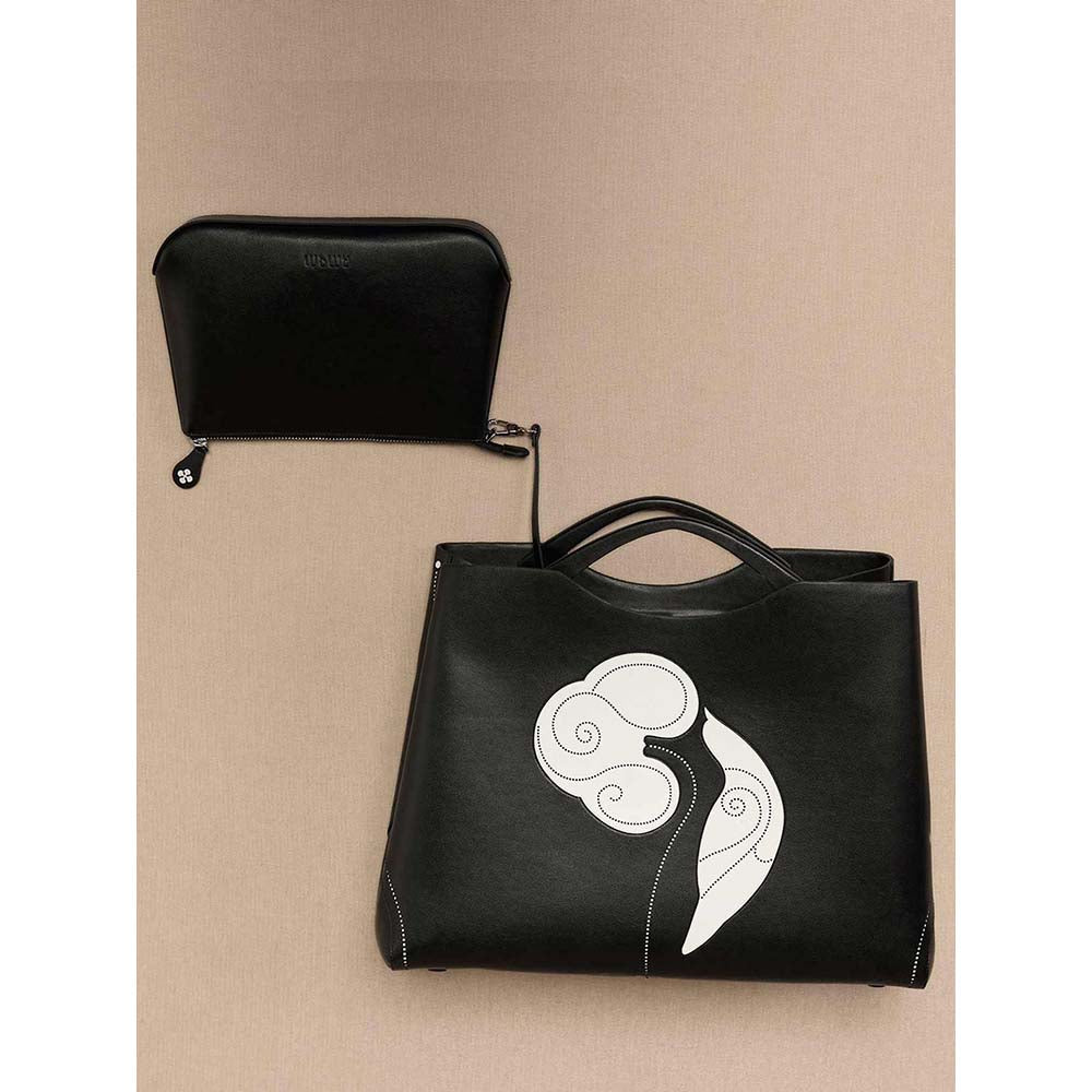 AMPM Black Dalbandin Tote Bag with Pouch and Detachable Straps (Set of 2)