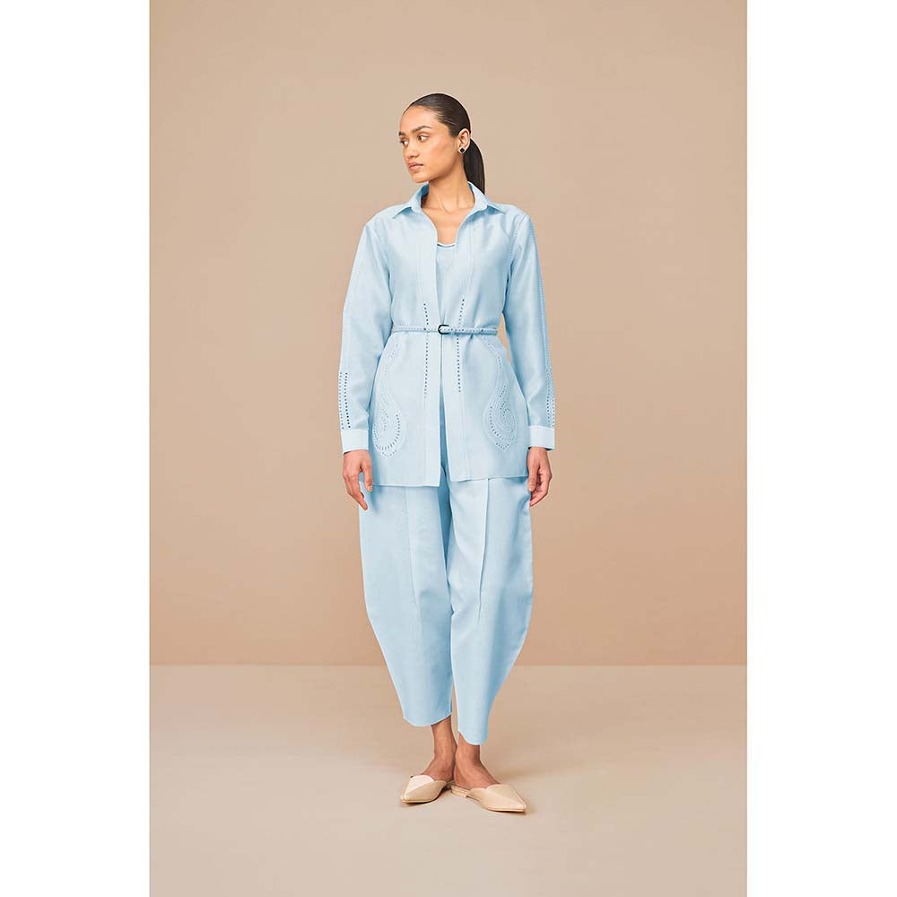 AMPM Blue Elea Self Design Collar Neck Co-Ord (Set of 4)