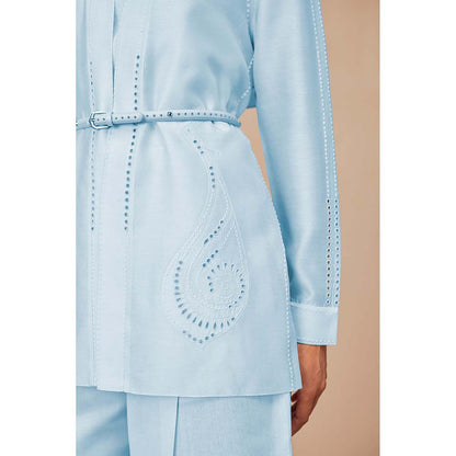 AMPM Blue Elea Self Design Collar Neck Co-Ord (Set of 4)