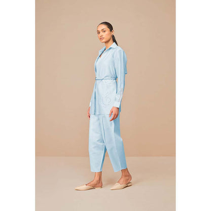 AMPM Blue Elea Self Design Collar Neck Co-Ord (Set of 4)