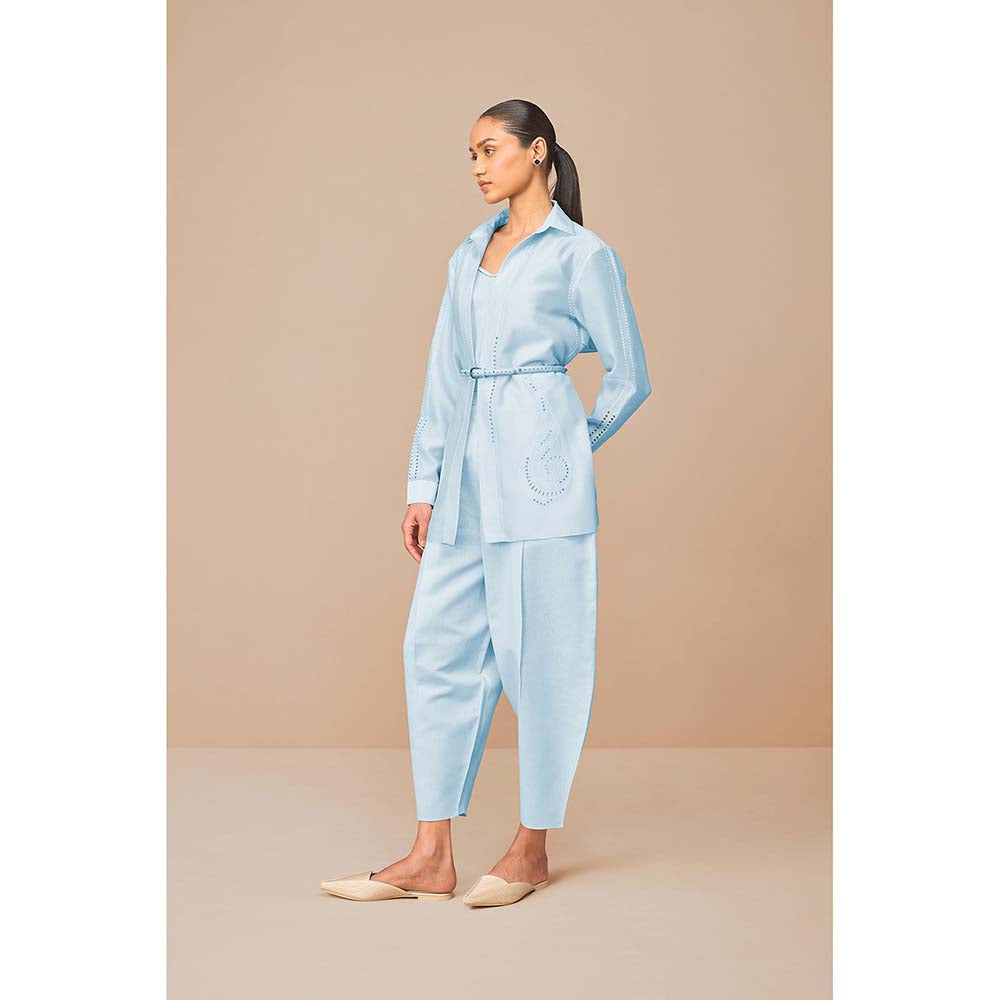 AMPM Blue Elea Self Design Collar Neck Co-Ord (Set of 4)