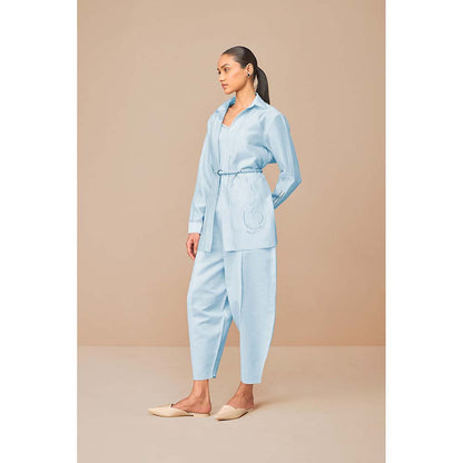 AMPM Blue Elea Self Design Collar Neck Co-Ord (Set of 4)