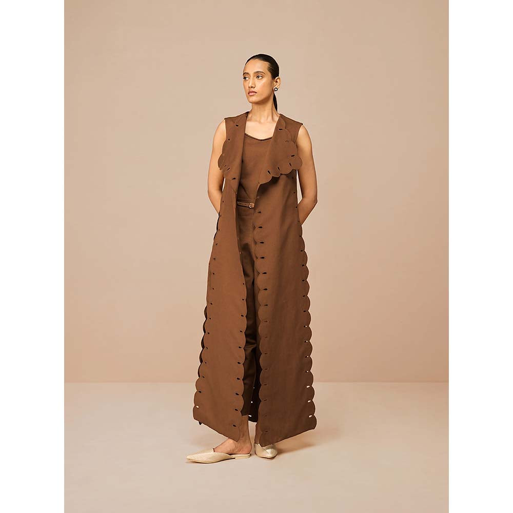 AMPM Brown Cleo Solid Jacket with Kurta Belt and Pant (Set of 4)