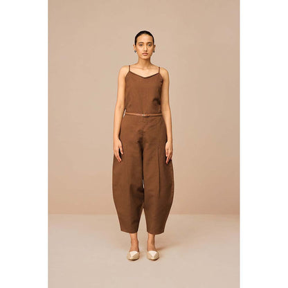 AMPM Brown Cleo Solid Jacket with Kurta Belt and Pant (Set of 4)