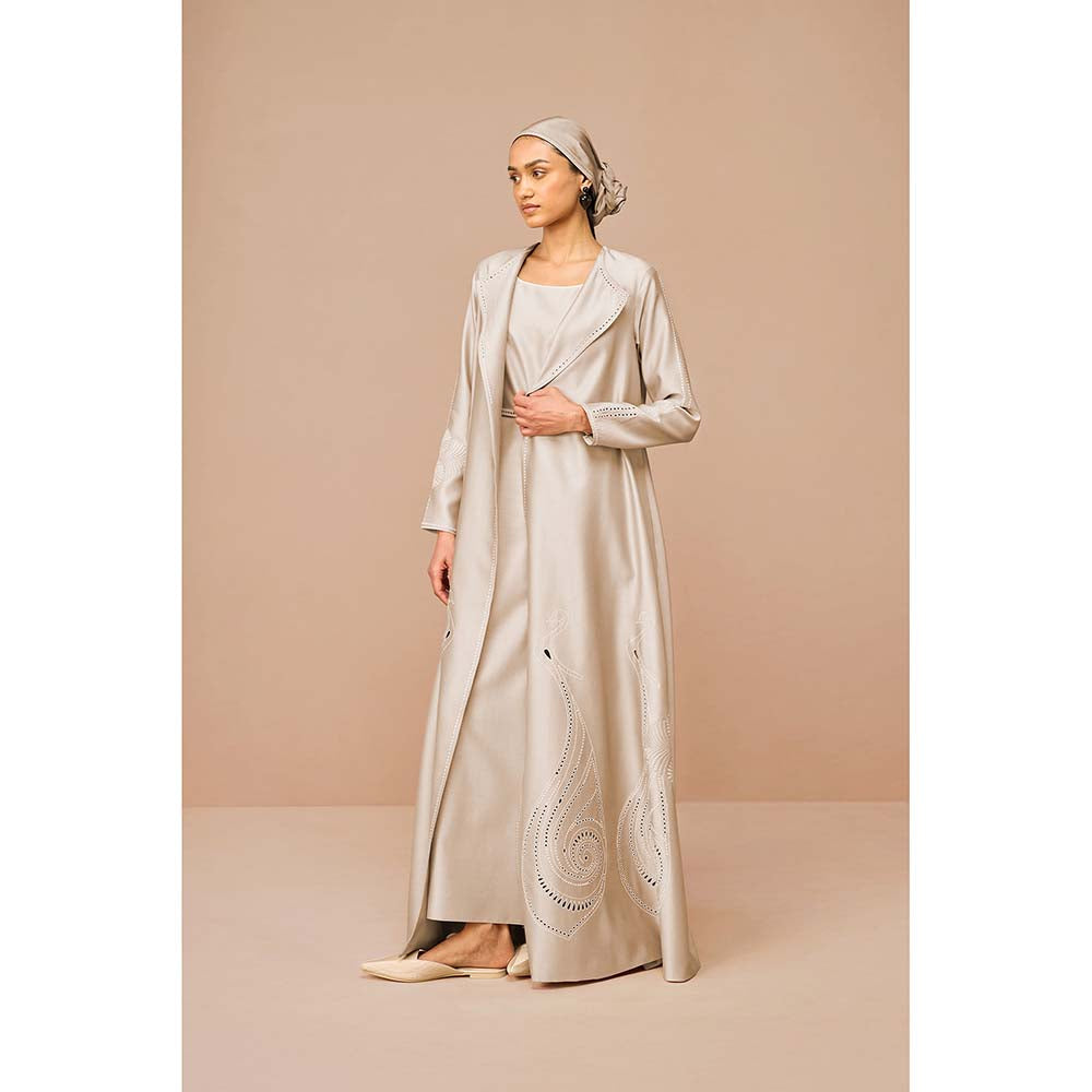 AMPM Beige Raysa Self Design Jacket with Inner and Belt (Set of 3)