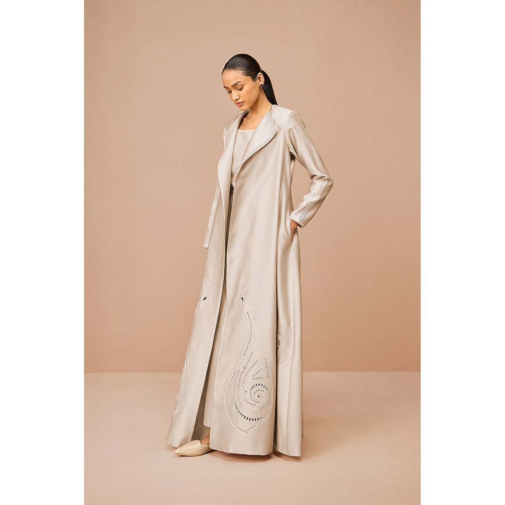 AMPM Beige Raysa Self Design Jacket with Inner and Belt (Set of 3)
