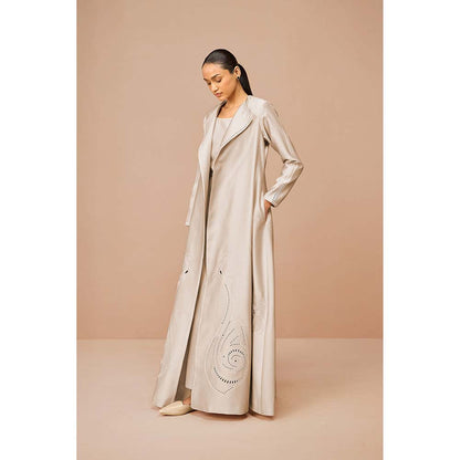 AMPM Beige Raysa Self Design Jacket with Inner and Belt (Set of 3)