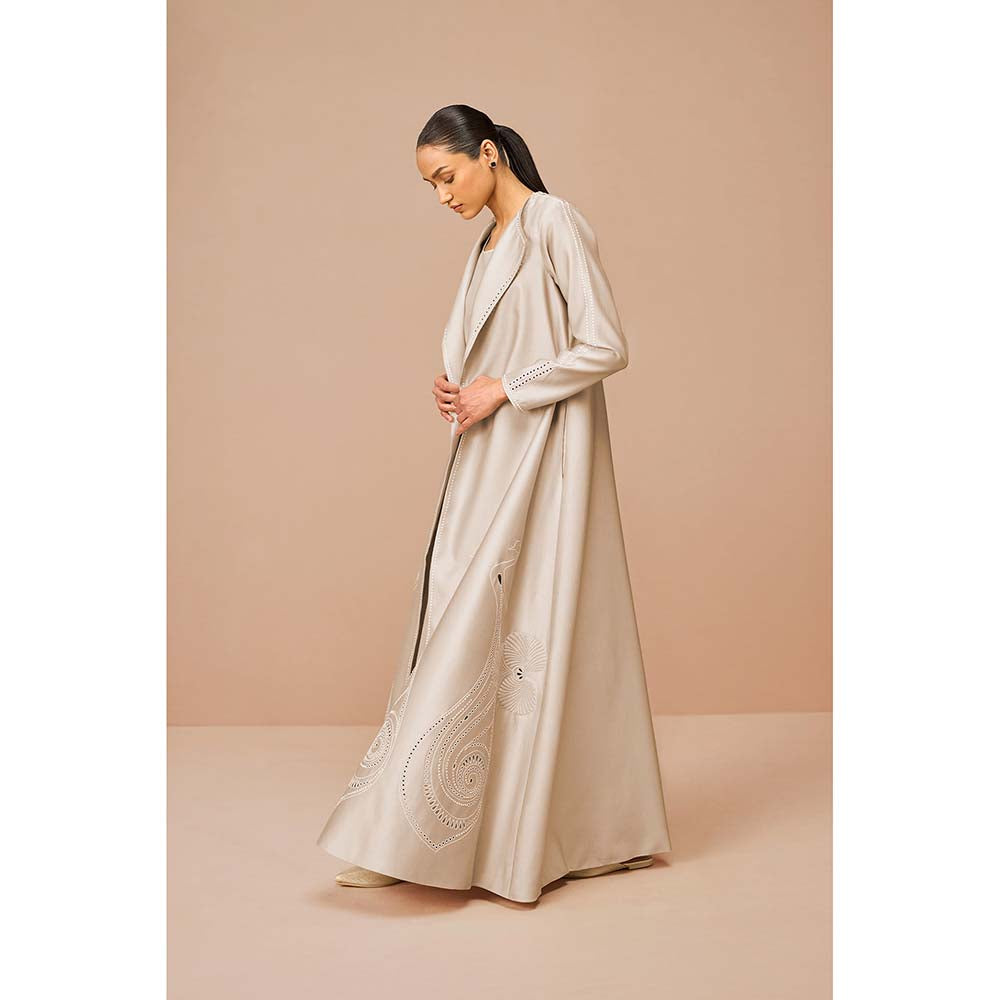 AMPM Beige Raysa Self Design Jacket with Inner and Belt (Set of 3)