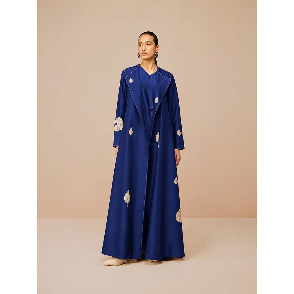 AMPM Blue Azar Printed Jacket with Inner and Belt (Set of 3)