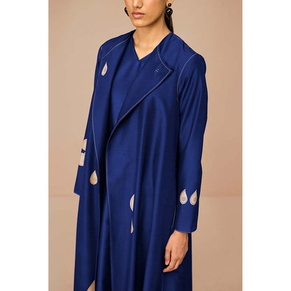 AMPM Blue Azar Printed Jacket with Inner and Belt (Set of 3)