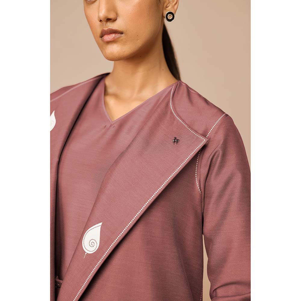 AMPM Mauve Azar Printed Jacket with Inner and Belt (Set of 3)