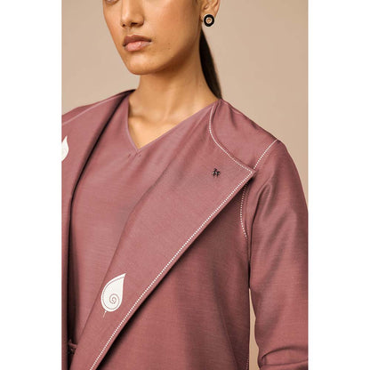 AMPM Mauve Azar Printed Jacket with Inner and Belt (Set of 3)