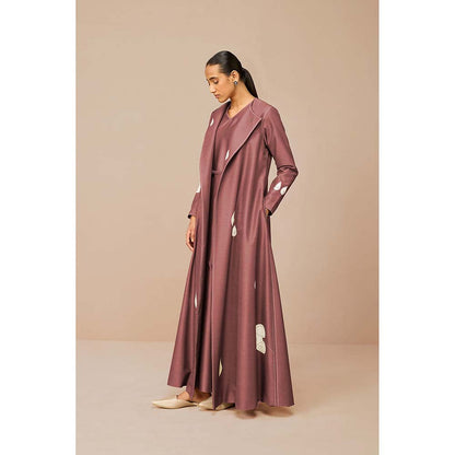AMPM Mauve Azar Printed Jacket with Inner and Belt (Set of 3)