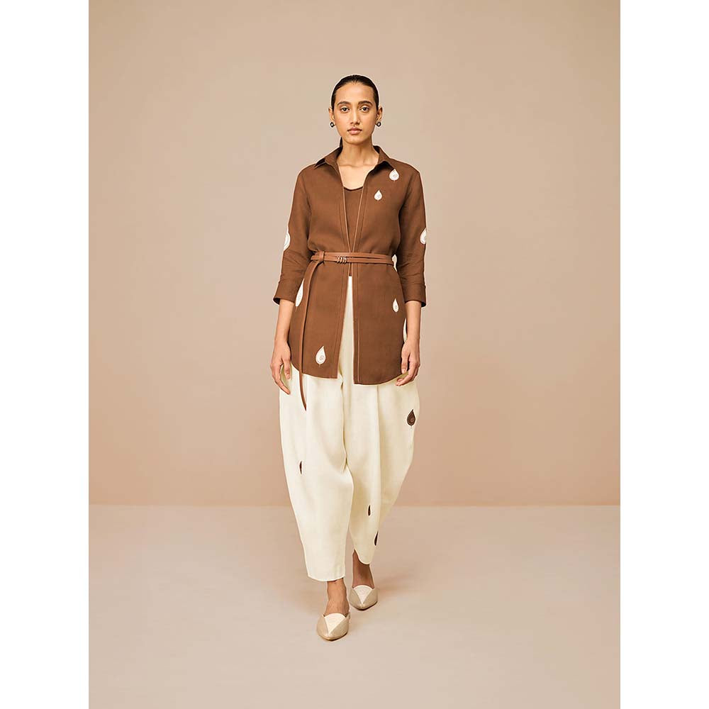 AMPM Brown Solene Self Design Collar Neck Co-Ord (Set of 4)