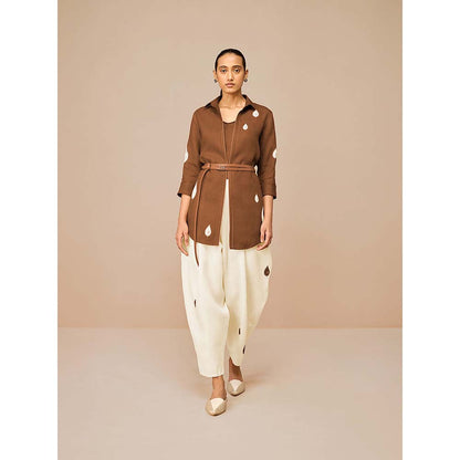 AMPM Brown Solene Self Design Collar Neck Co-Ord (Set of 4)