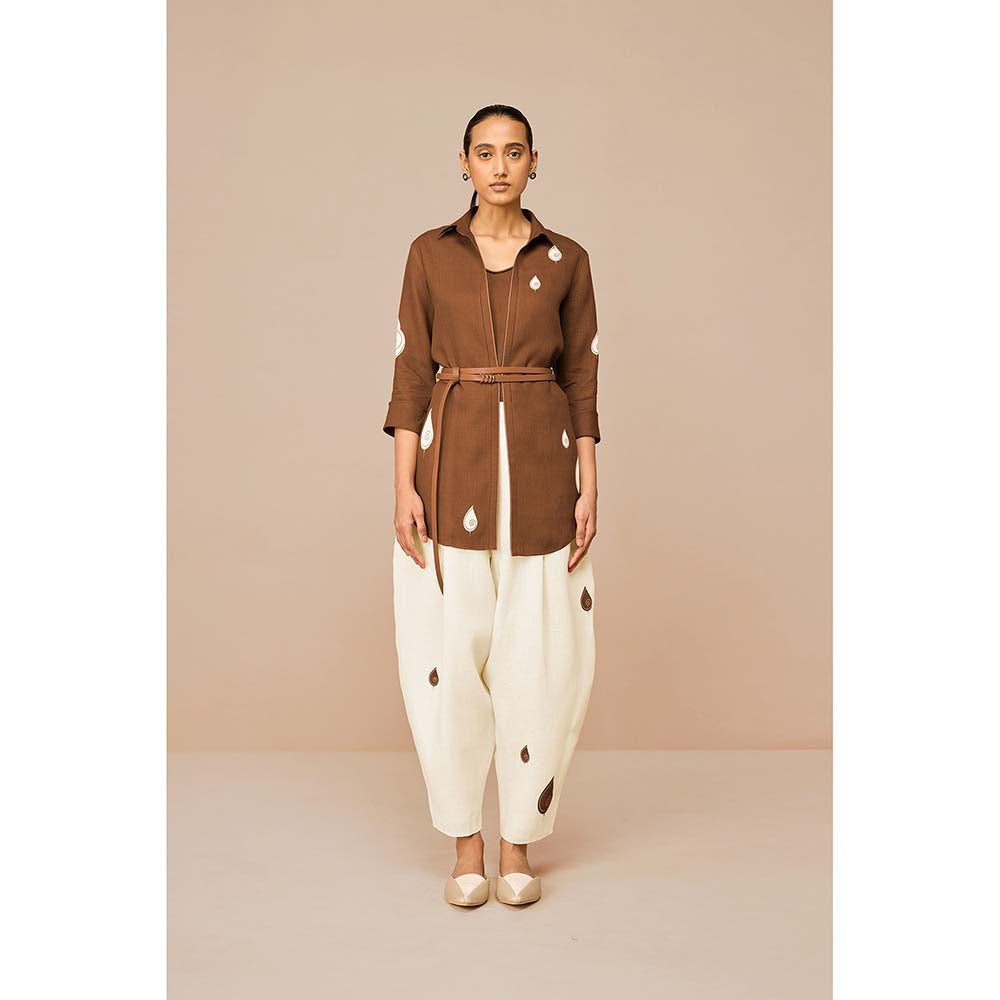 AMPM Brown Solene Self Design Collar Neck Co-Ord (Set of 4)