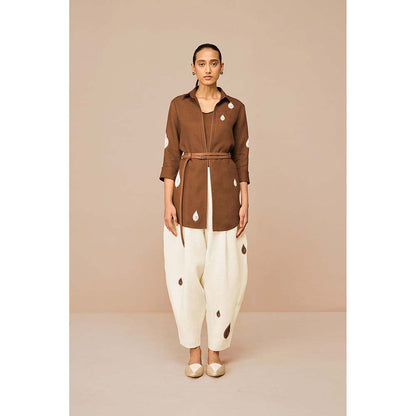 AMPM Brown Solene Self Design Collar Neck Co-Ord (Set of 4)