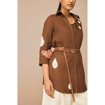 AMPM Brown Solene Self Design Collar Neck Co-Ord (Set of 4)