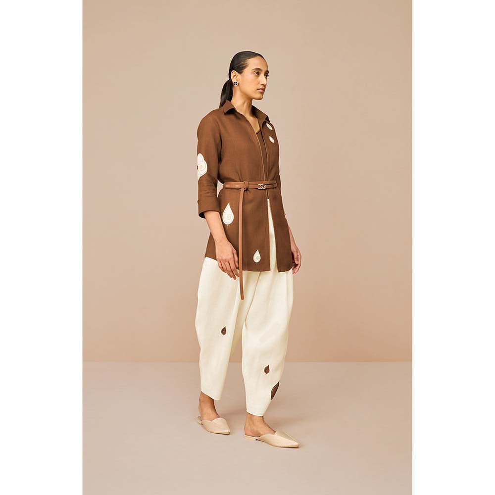 AMPM Brown Solene Self Design Collar Neck Co-Ord (Set of 4)