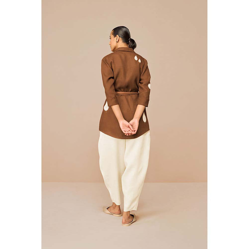 AMPM Brown Solene Self Design Collar Neck Co-Ord (Set of 4)