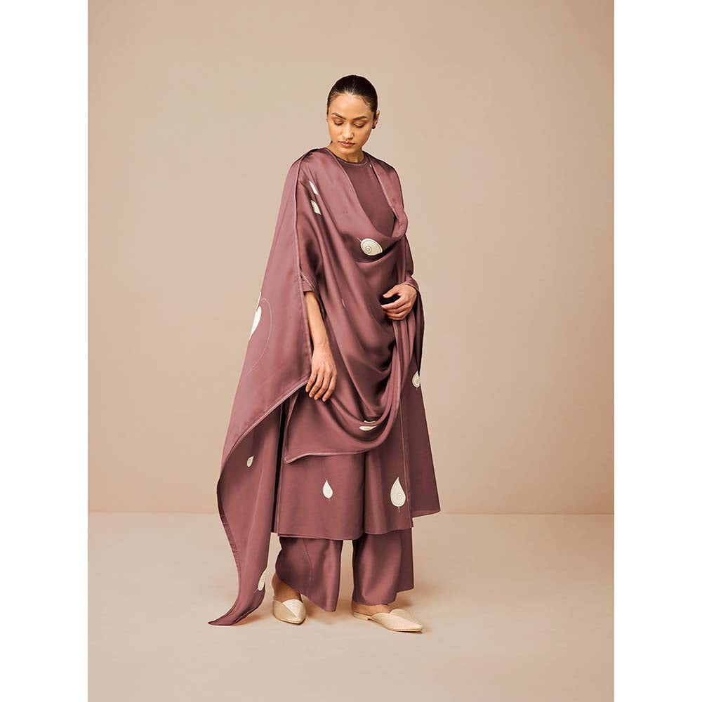 AMPM Mauve Ophira Printed Kurta with Palazzo and Dupatta (Set of 3)