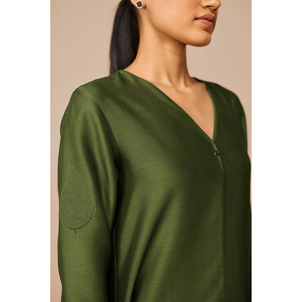 AMPM Tasia Olive Colorblock Kurta with Pant and Dupatta (Set of 3)