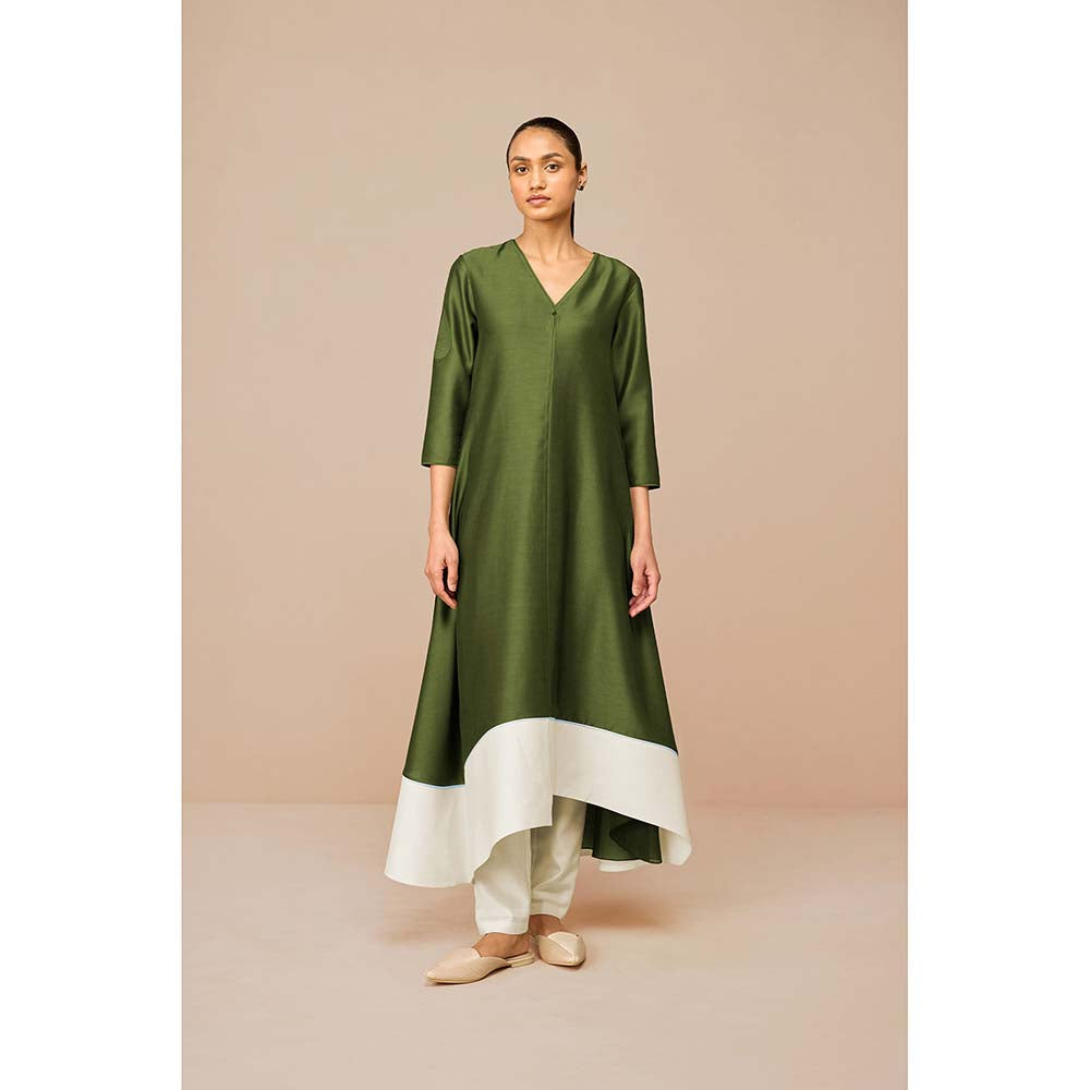 AMPM Tasia Olive Colorblock Kurta with Pant and Dupatta (Set of 3)