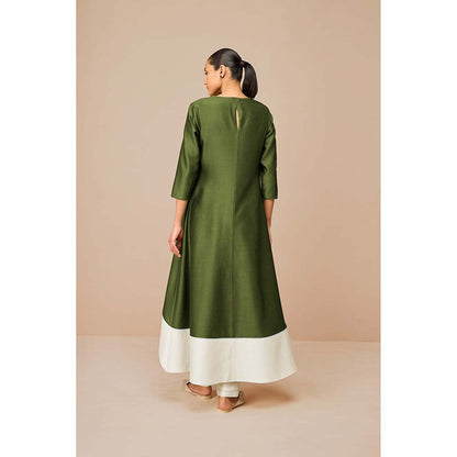 AMPM Tasia Olive Colorblock Kurta with Pant and Dupatta (Set of 3)