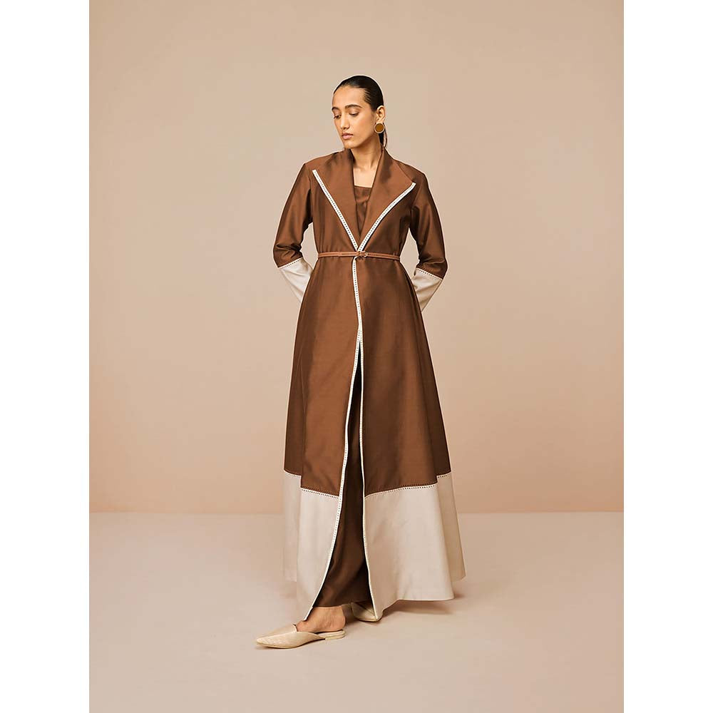 AMPM Brown Mirdea Solid Jacket with Inner and Belt (Set of 3)