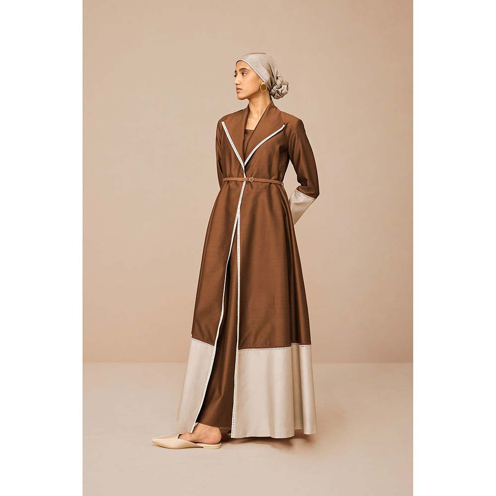 AMPM Brown Mirdea Solid Jacket with Inner and Belt (Set of 3)