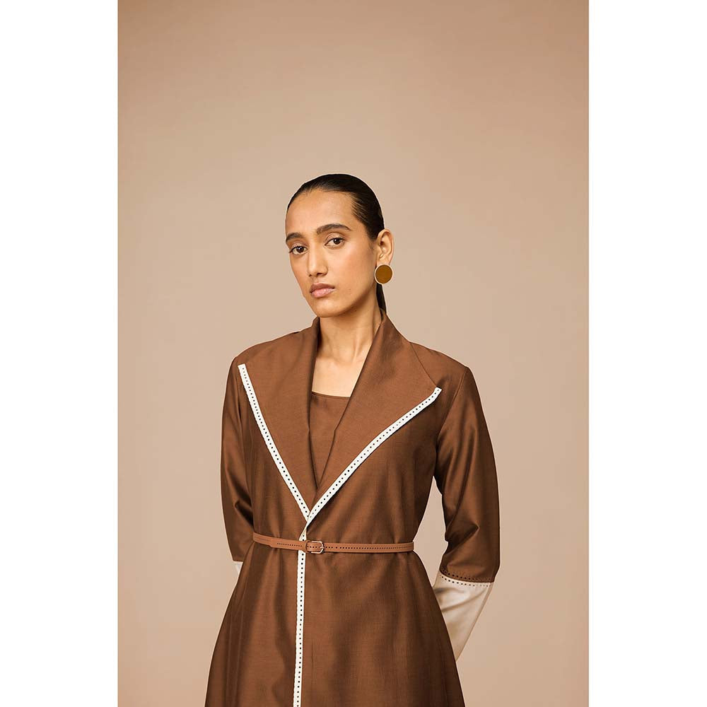 AMPM Brown Mirdea Solid Jacket with Inner and Belt (Set of 3)