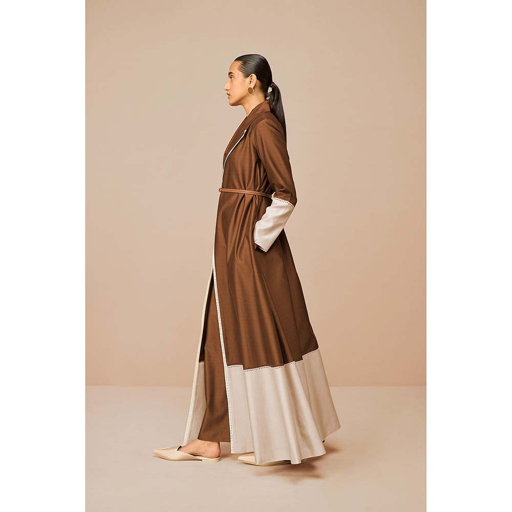 AMPM Brown Mirdea Solid Jacket with Inner and Belt (Set of 3)