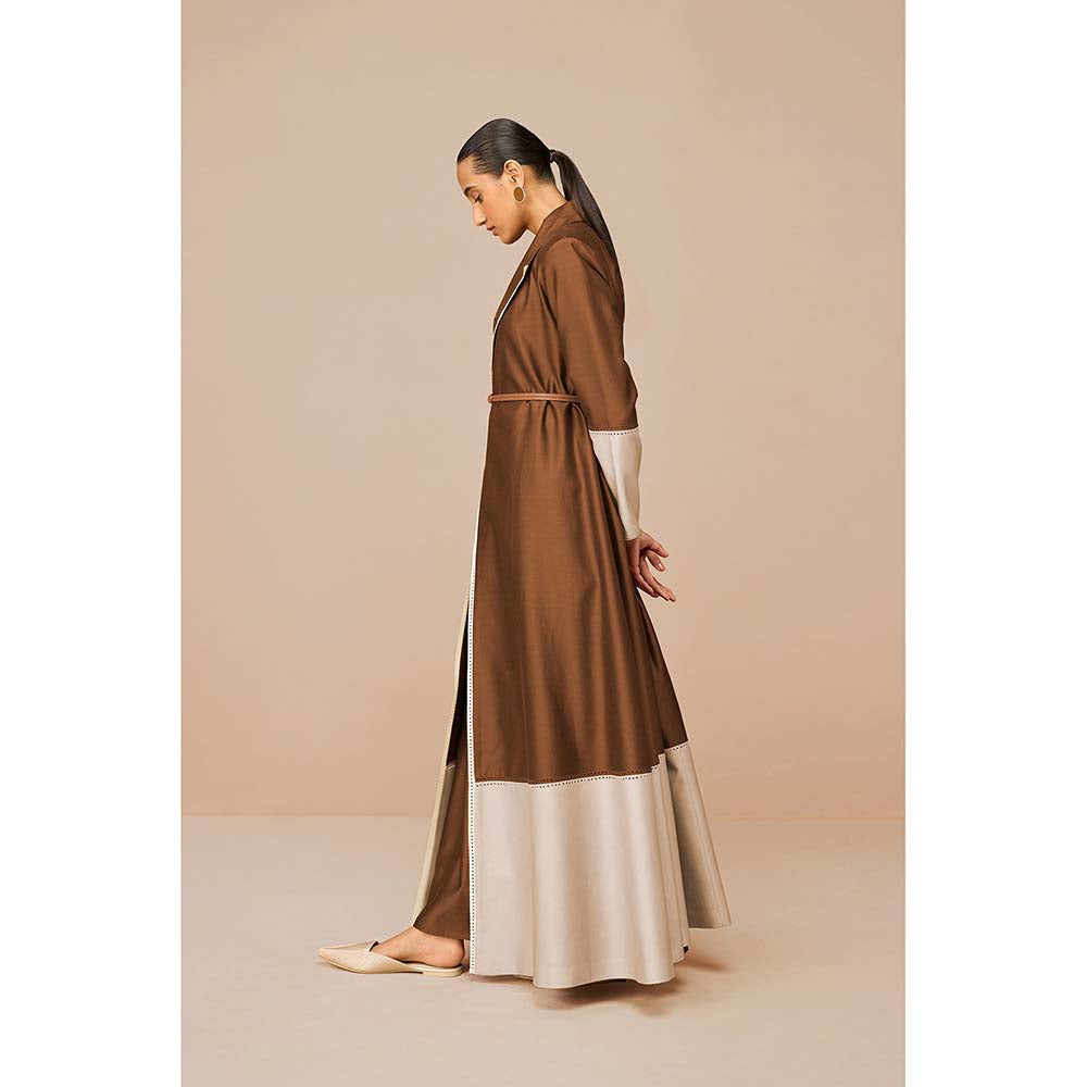 AMPM Brown Mirdea Solid Jacket with Inner and Belt (Set of 3)