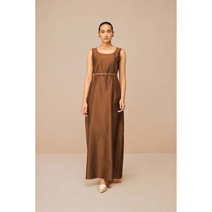 AMPM Brown Mirdea Solid Jacket with Inner and Belt (Set of 3)